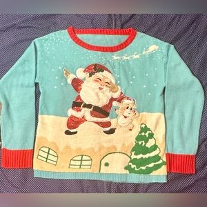 GET READY FOR CHRISTMAS!Sweater Baby Blue - Dabbing Santa, Size M